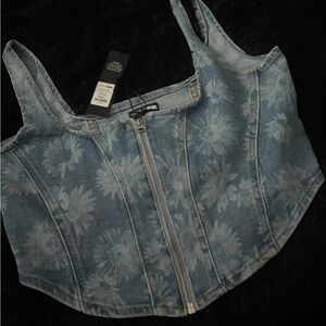 Floral Denim Corset Top